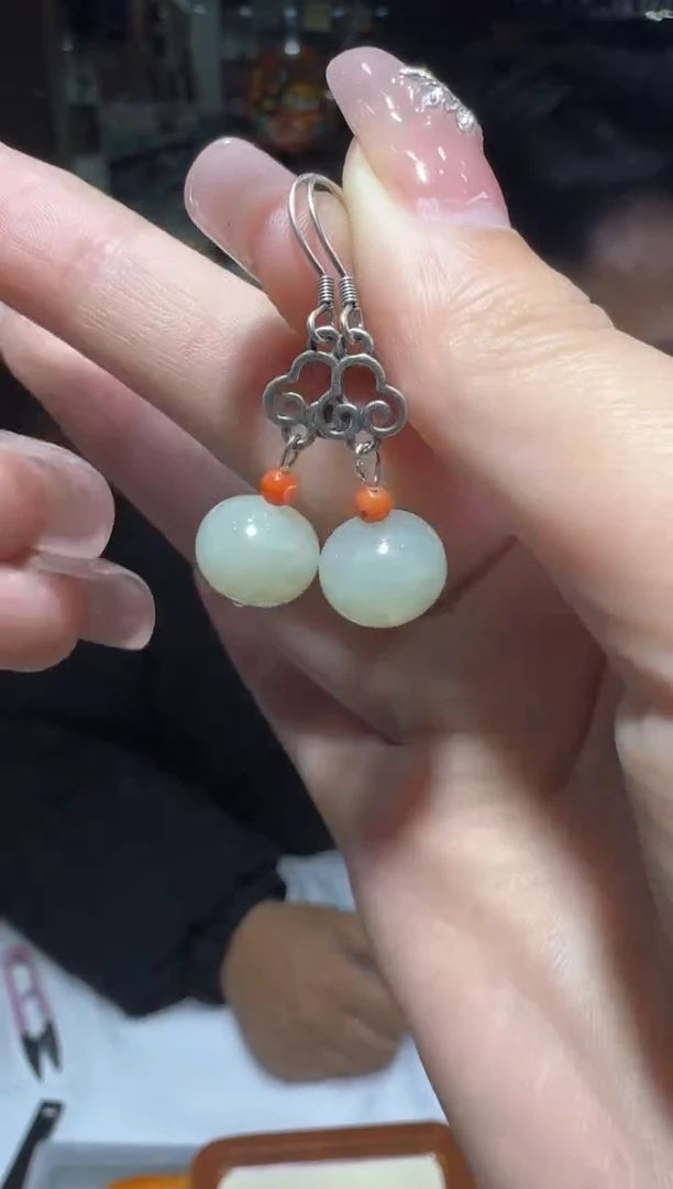 【闪购商品】和田玉耳饰银S925镶嵌多样性发一件 254