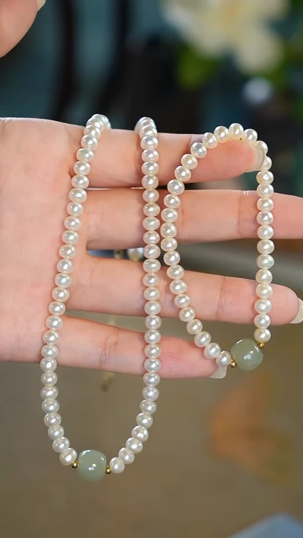 颈饰银S925镶嵌淡水珍珠，项链+手链