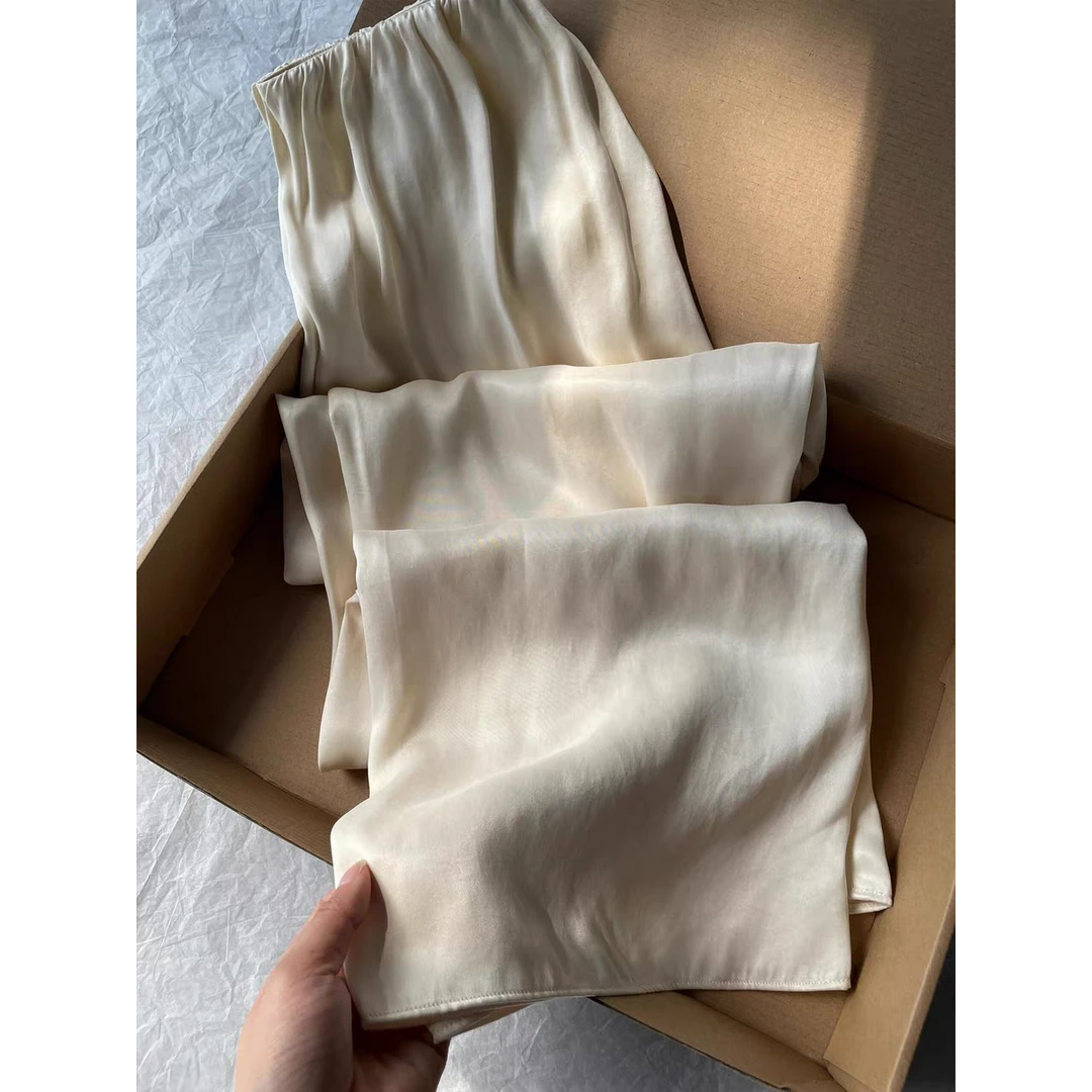 篙定面料，质感绝绝子！杏色铜氨丝阔腿裤女夏高级感垂坠显瘦休闲裤