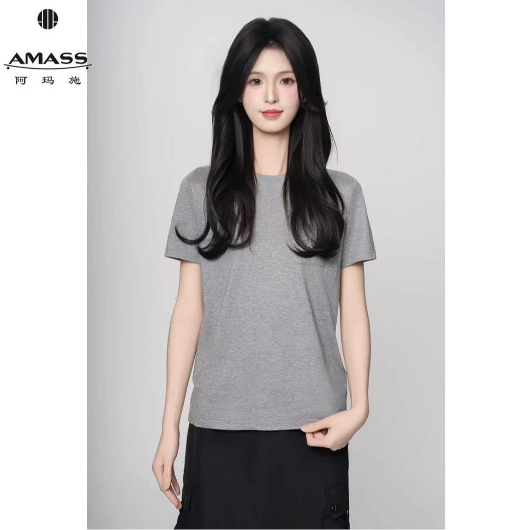 AMASS阿玛施 春夏新款时尚舒适清凉感休闲百搭圆领T恤530061 宽松