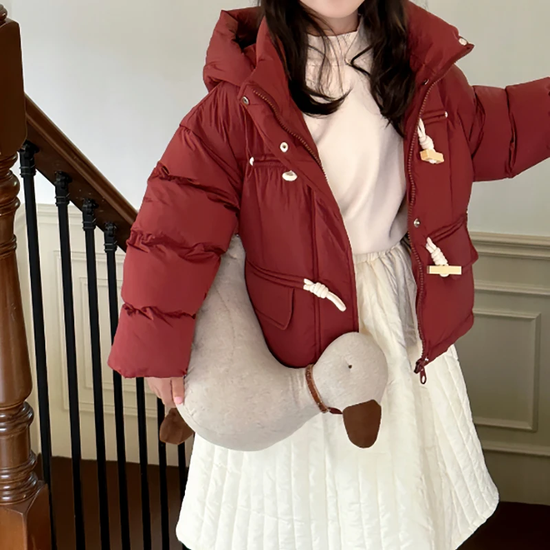 宝丫轻奢   儿童款女时尚木纹扣设计连帽羽绒服外套K1045