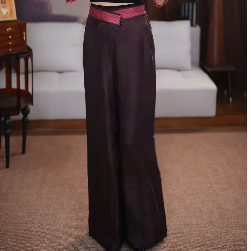 【安雅】新中式时尚松紧腰显瘦国风百搭宽松复古休闲中式设计师裤子