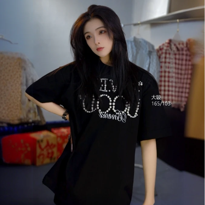 璇哥【经典珍珠铆钉短袖】 小领口时尚百搭情侣同款潮流印花 55003#