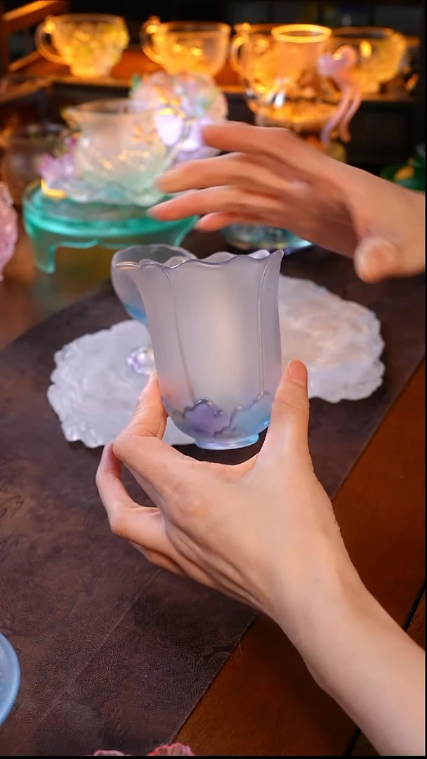 手工艺品琉璃福***茶照水芙蓉公道杯1只