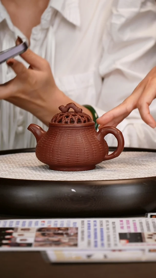 茶壶紫砂【许燕】红泥竹编阙月250cc