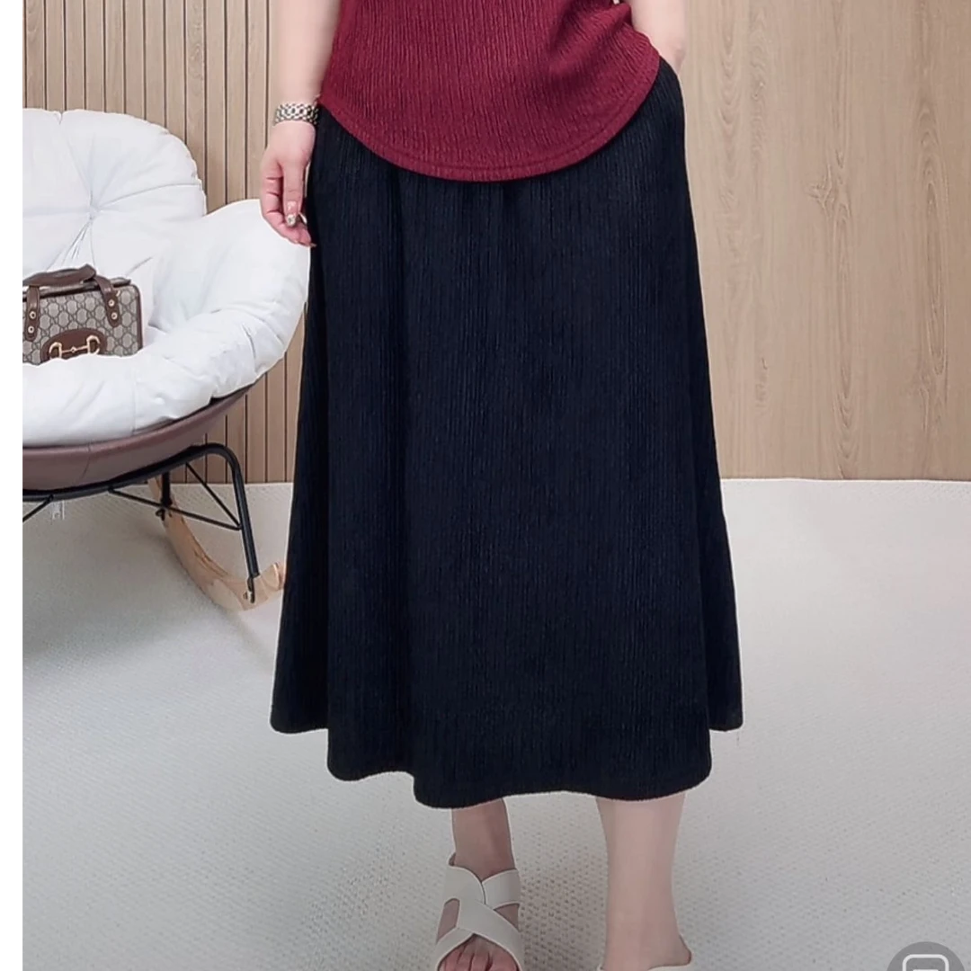 （现货）【A摆裙有口袋】夏季橡筋腰半身裙肌理感大码女装百搭显瘦