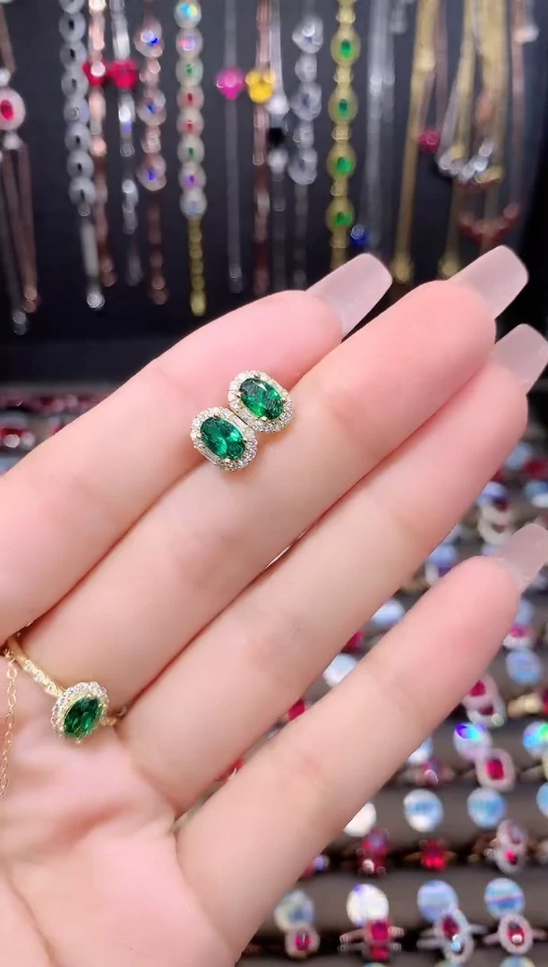 耳坠透辉石银S925镶嵌金色