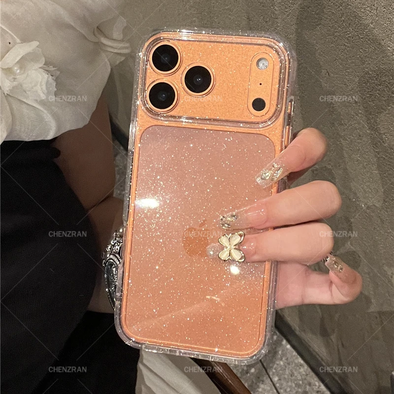 简约透明细闪适用苹果17promax硅胶防摔高气质女神闪粉保护套