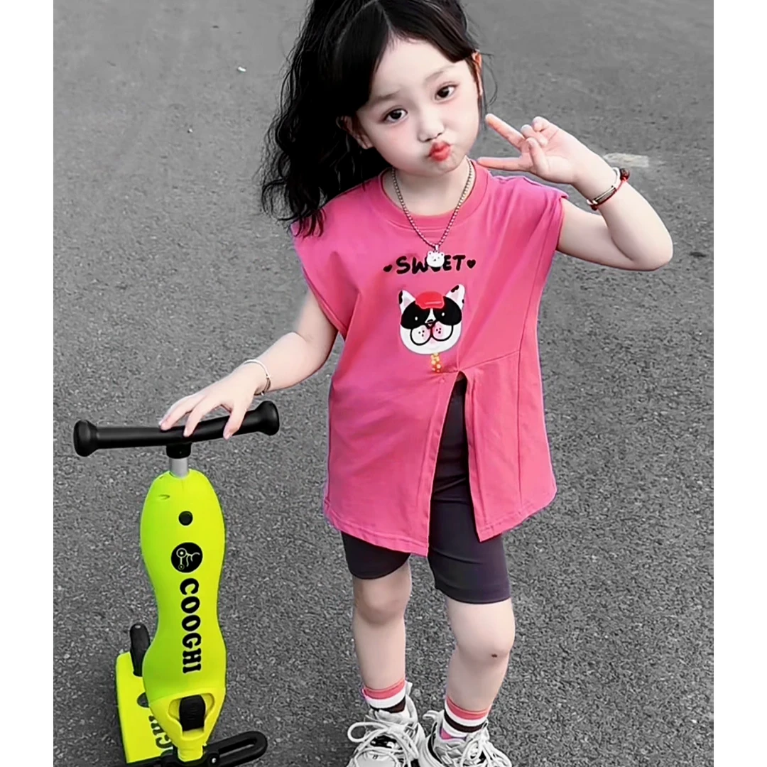 2025夏季新款儿童两件套女童运动休闲风薄款套装圆领时尚夏日T恤1