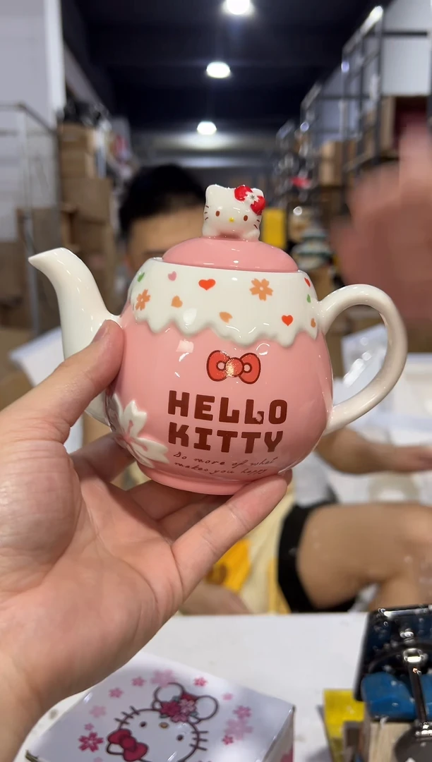 瓷片原盒樱花kt猫茶壶