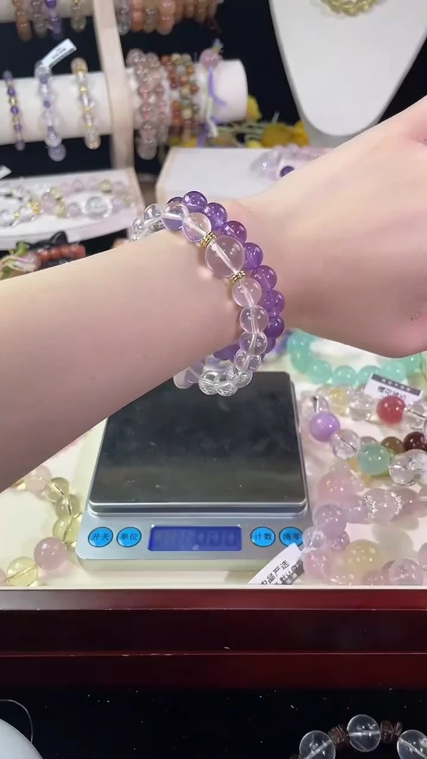 未镶嵌手串水晶紫水+白水设计款