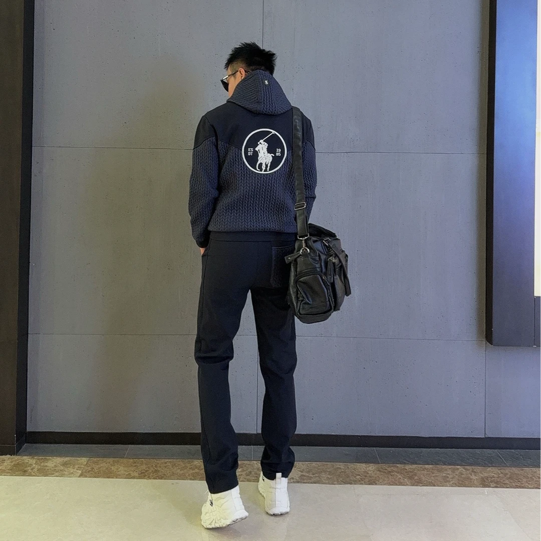 秋冬季节新款加绒保暖百搭时尚套装潮流拼接韩版休闲男士连帽夹克