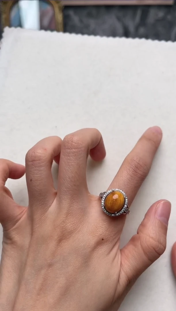 【闪购商品】蜜蜡戒指银S925镶嵌aj3829