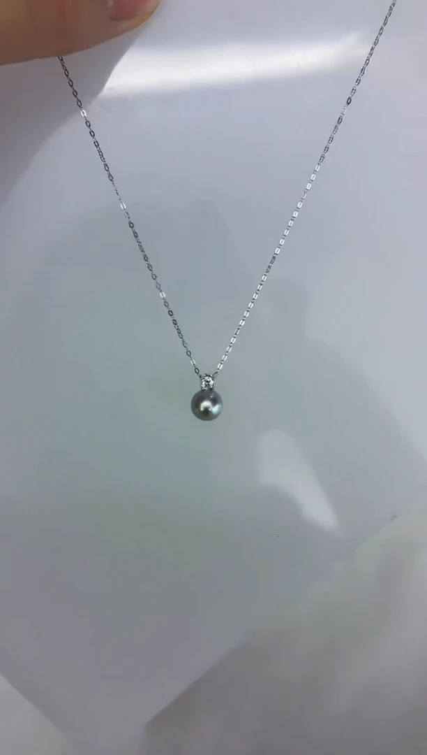 银S925镶嵌海水珍珠DA海水灰珠吊坠8-9 y463