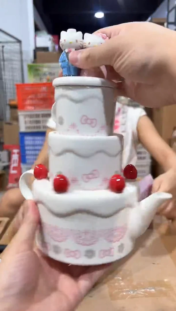 瓷片原盒结婚kt猫蛋糕茶壶