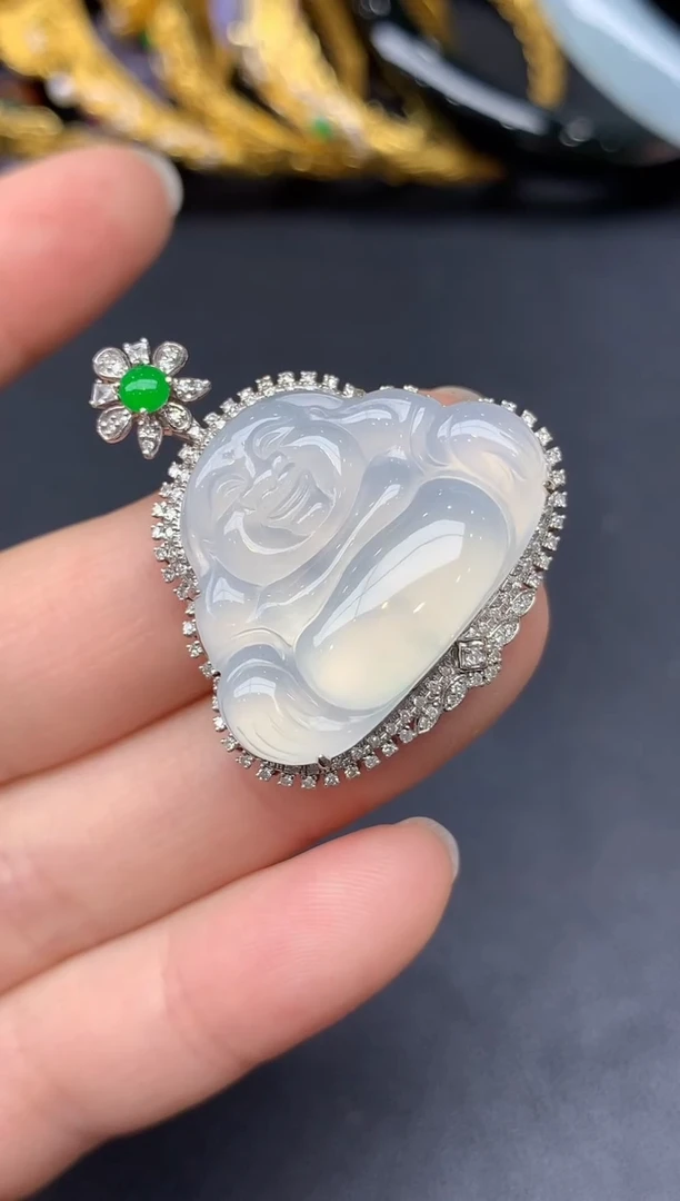 颈饰18K金镶嵌翡翠421-雪姐翡翠天天见