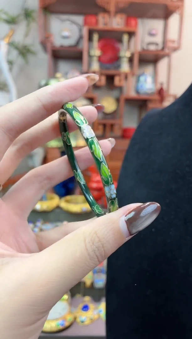 非遗手工景泰蓝开口小镯子53-57绿色