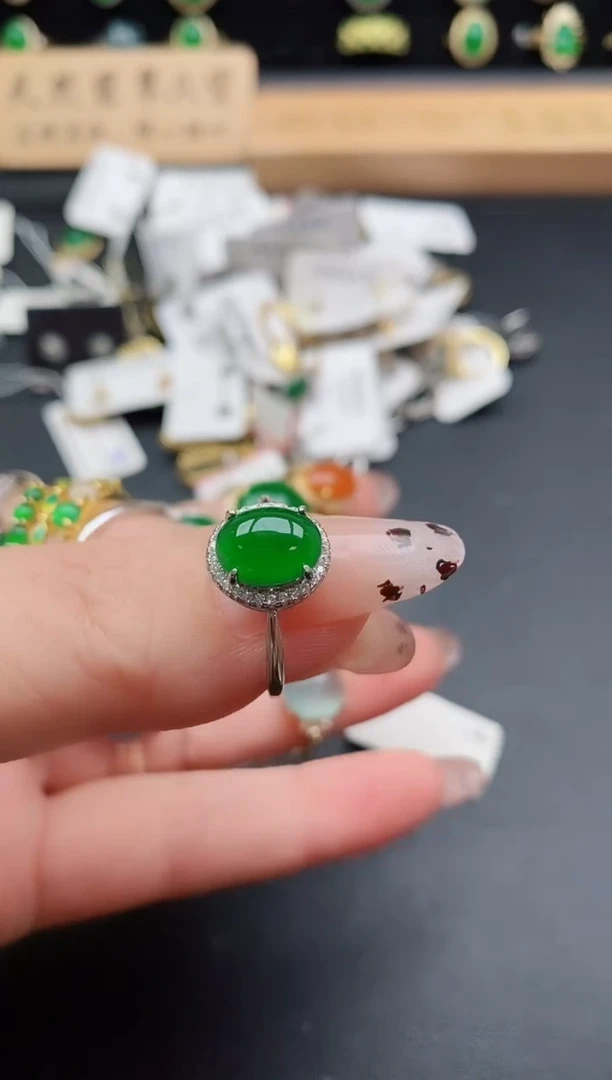 银S925镶嵌戒指翡翠1