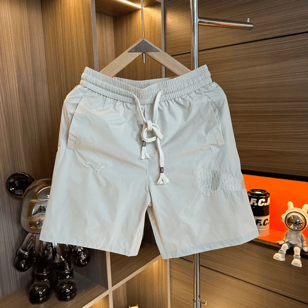 夏日新款轻薄刺绣速干五分短裤男士潮流沙滩简约休闲夏季男士短裤