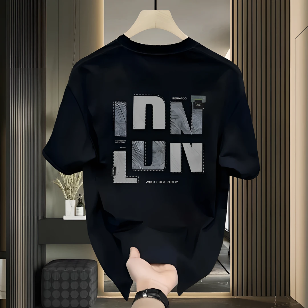 2025夏季新款纯棉短袖T恤创意设计印花宽松休闲百搭男士圆领上衣