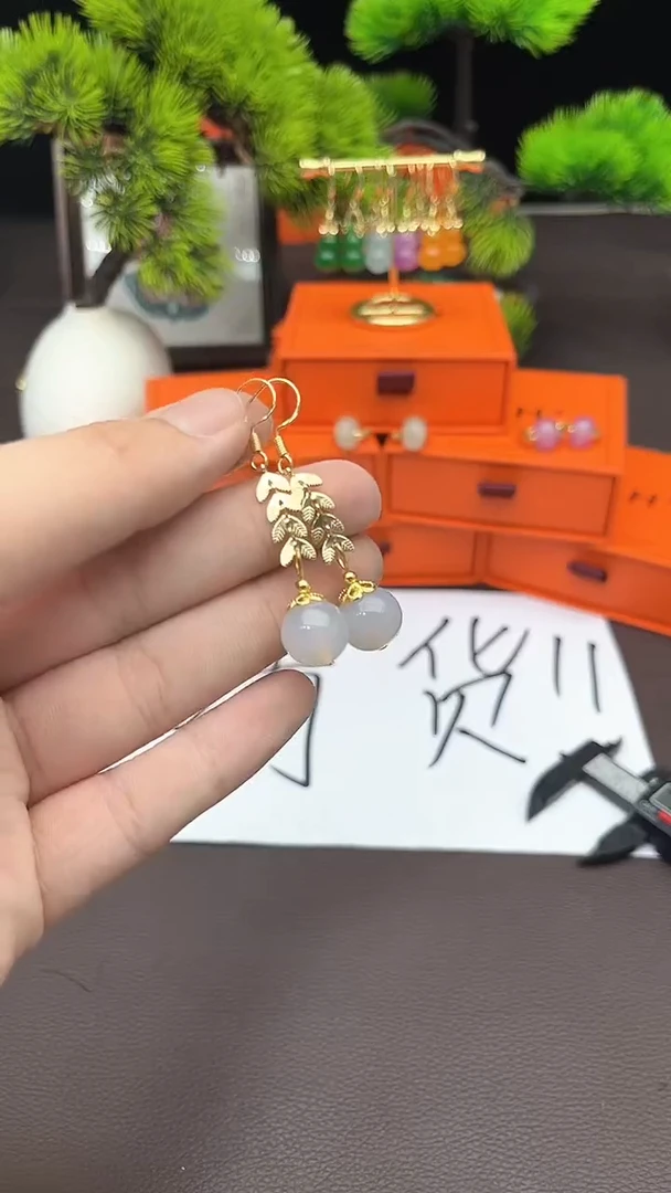 【闪购商品】玛瑙/玉髓耳钉银S925镶嵌915000