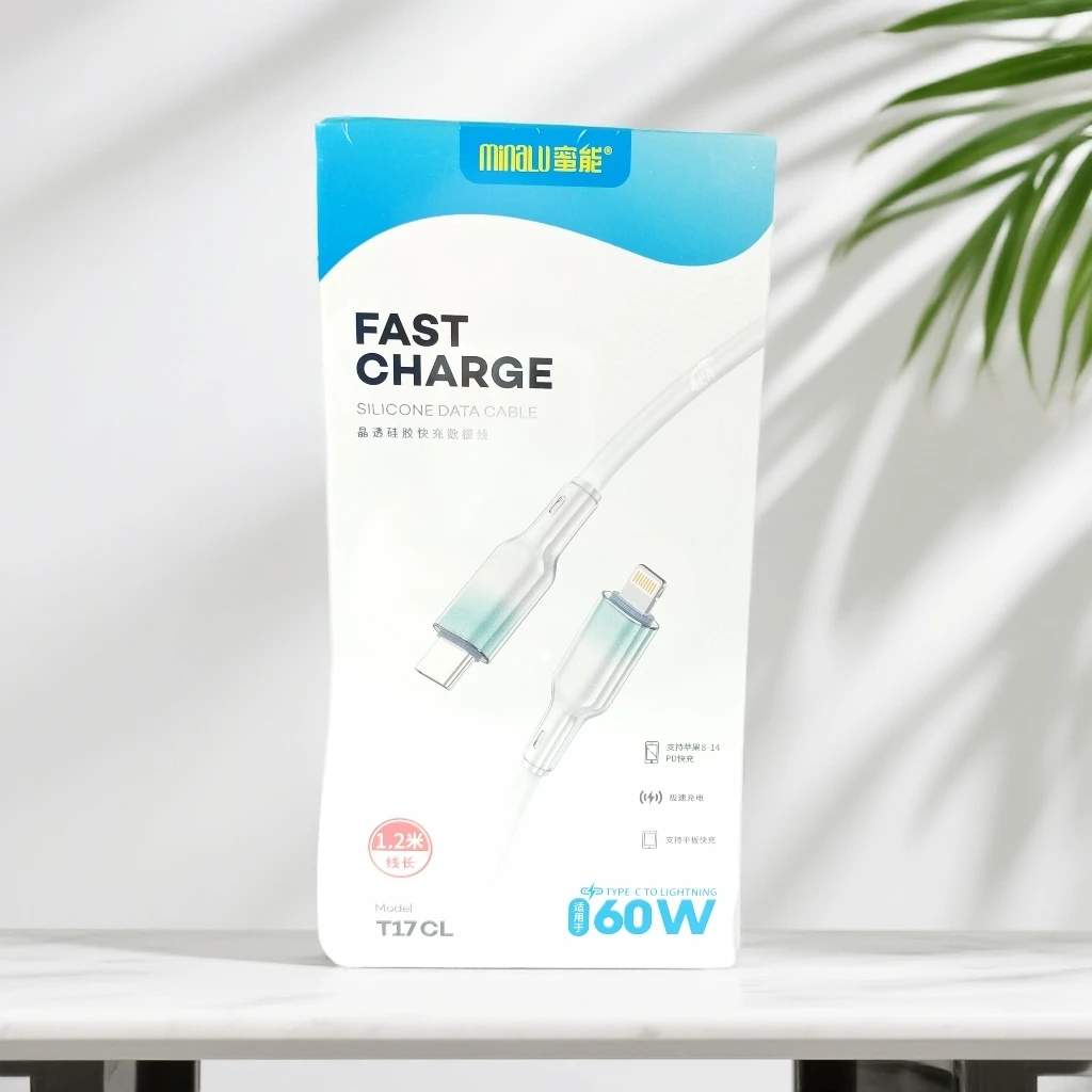 蜜能T17CC晶透硅胶快充数据线 适用于苹果8-14快充60W