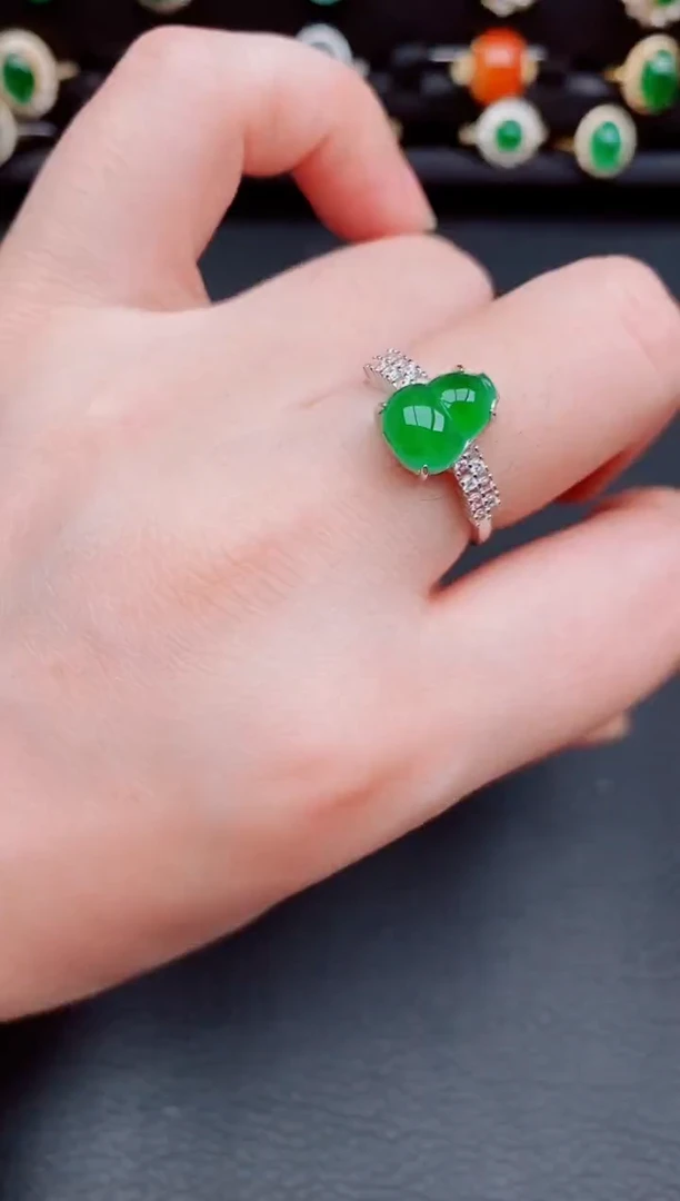 【闪购商品】翡翠戒指银S925镶嵌天然a货翡翠91