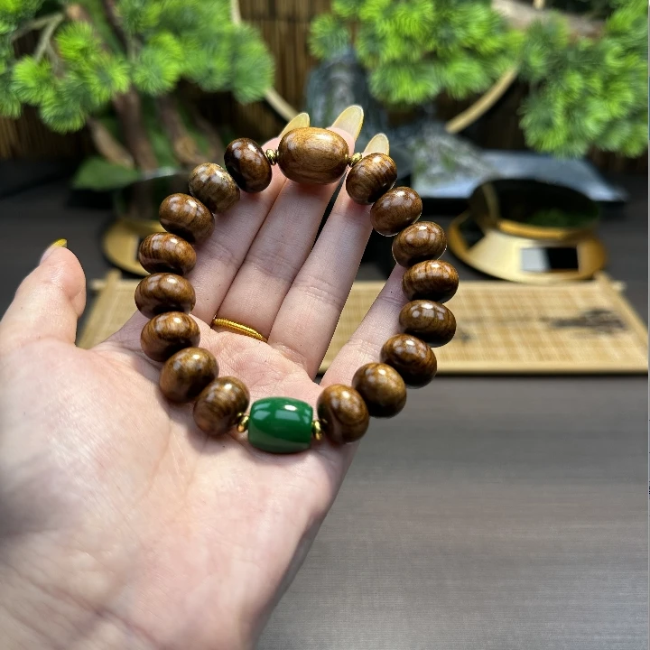 花梨算盘珠1.5cm手串+绿配饰【084】
