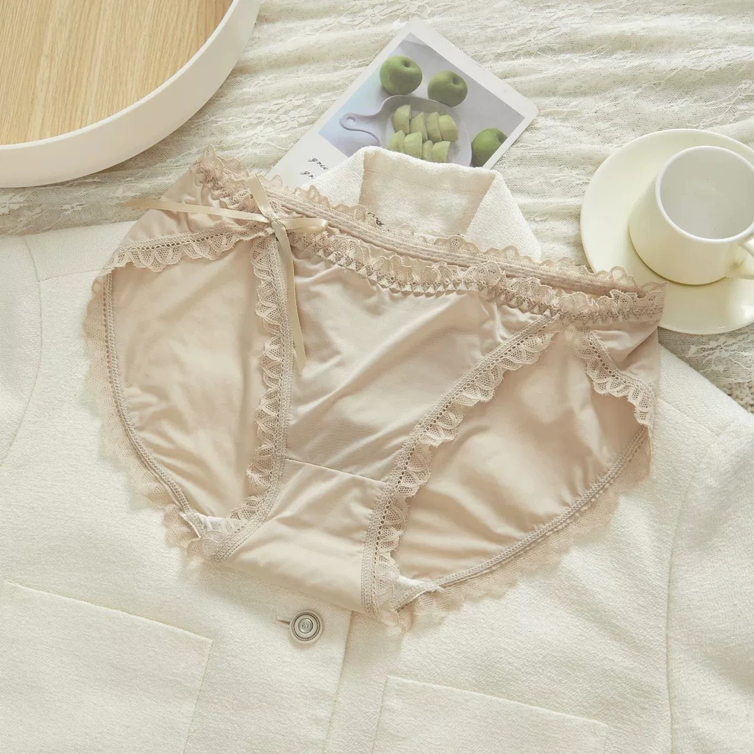 青春可爱蕾丝边少女学生夏季纯欲甜美舒适性感三角内裤冰丝透气