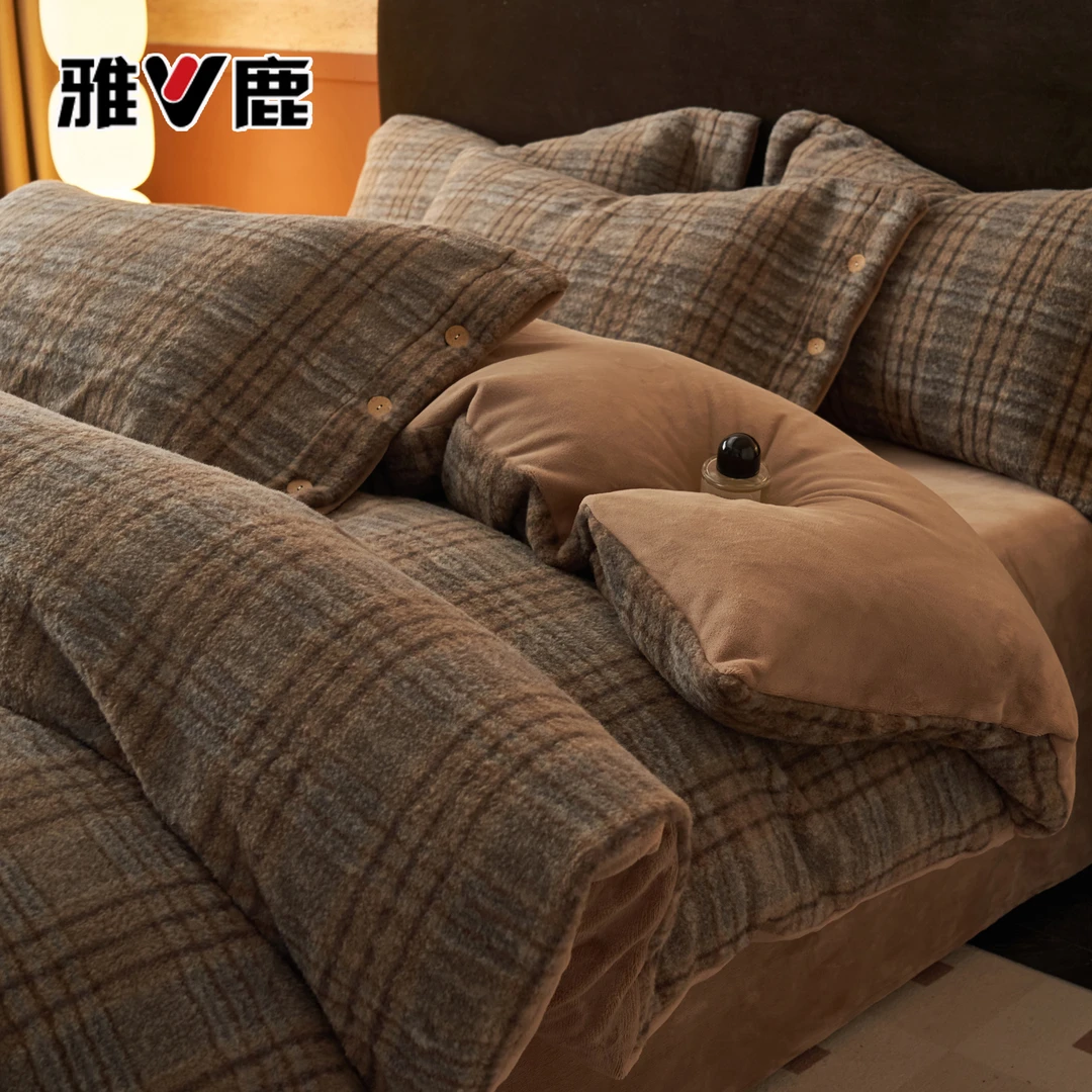 加厚牛奶绒四件套冬季毛绒加绒法莱绒三件套床单单人被套加绒被套