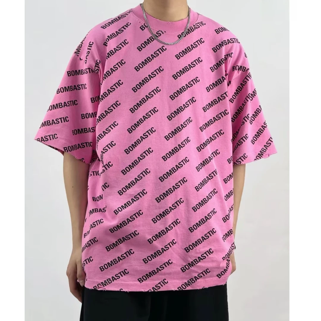 【100%棉】满印字母情侣短袖T恤男女宽松嘻哈潮流半袖上衣2689