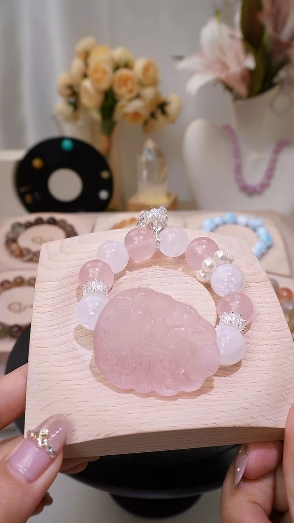 未镶嵌手串水晶粉水晶狐牌高品粉水水晶手串