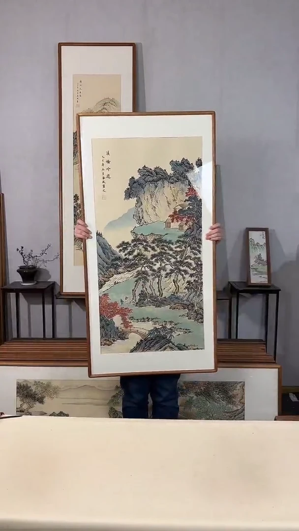 国画手绘*溪桥吟游*62*122cm带框发货