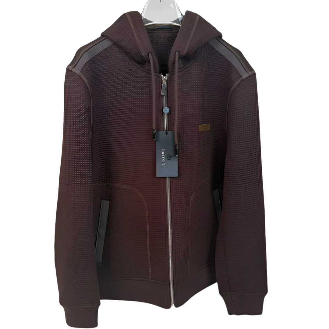 【LS狼叔】男拉链连帽压花混纺连帽夹克上衣带帽秋冬外套