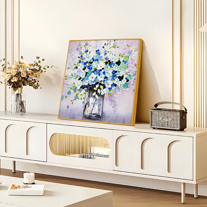 益师傅画布厚油肌理装饰画 铝合金边框 客厅沙发过道壁画花瓶6060
