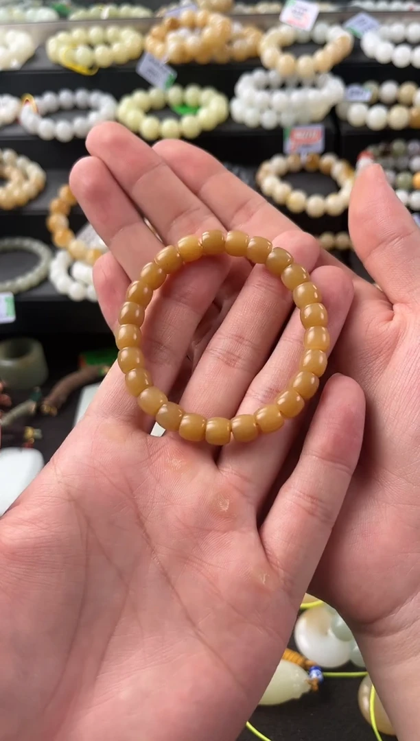 【闪购商品】和田玉手串未镶嵌且末金山直切糖串卡6mm微色差