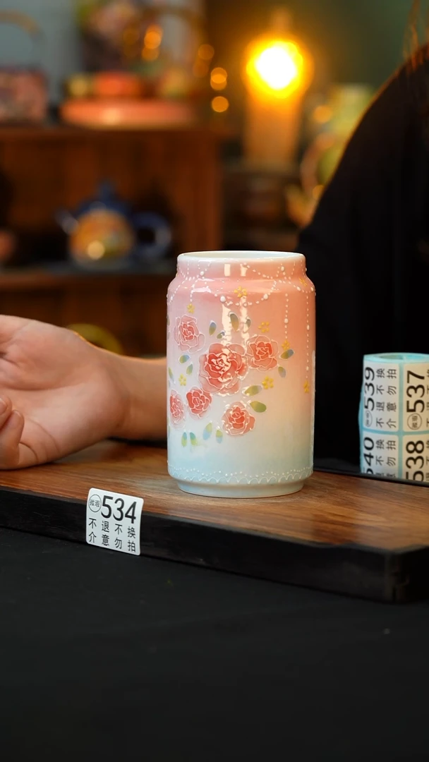 杯手绘心瓷陶瓷浮力微瑕介意勿拍