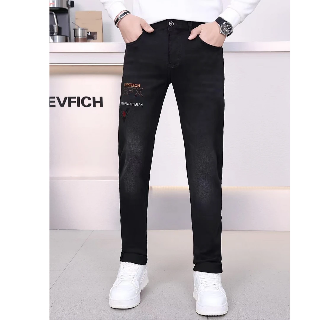 欧若风高品质欧货男装牛仔裤秋冬厚款刺绣潮流百搭