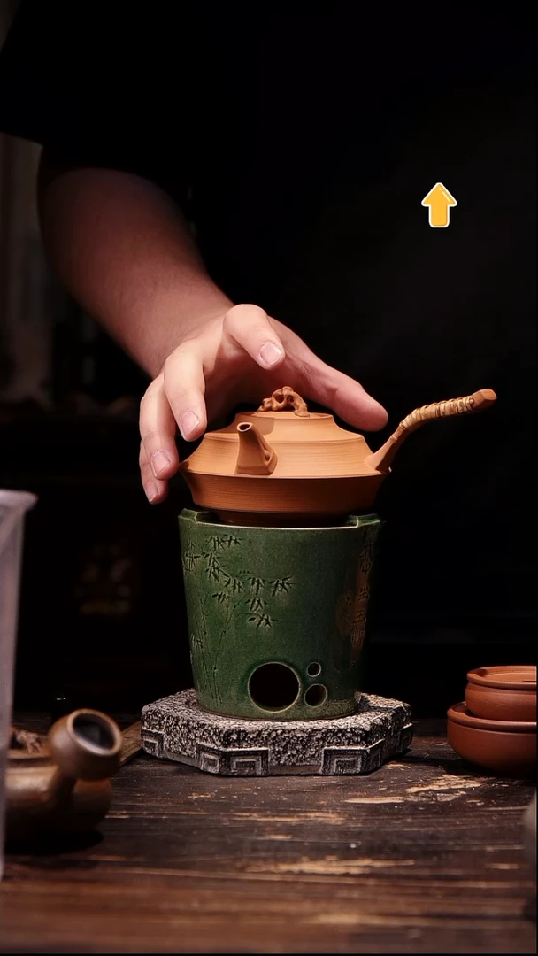 纯手工红泥珊瑚石侧把加翡翠雕刻炉加电炉丝