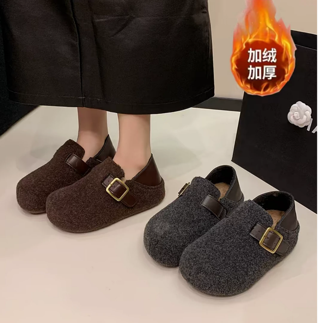 厚底全包勃肯鞋女25年秋冬新款两穿加绒保暖雪地靴复古毛毛棉鞋拉
