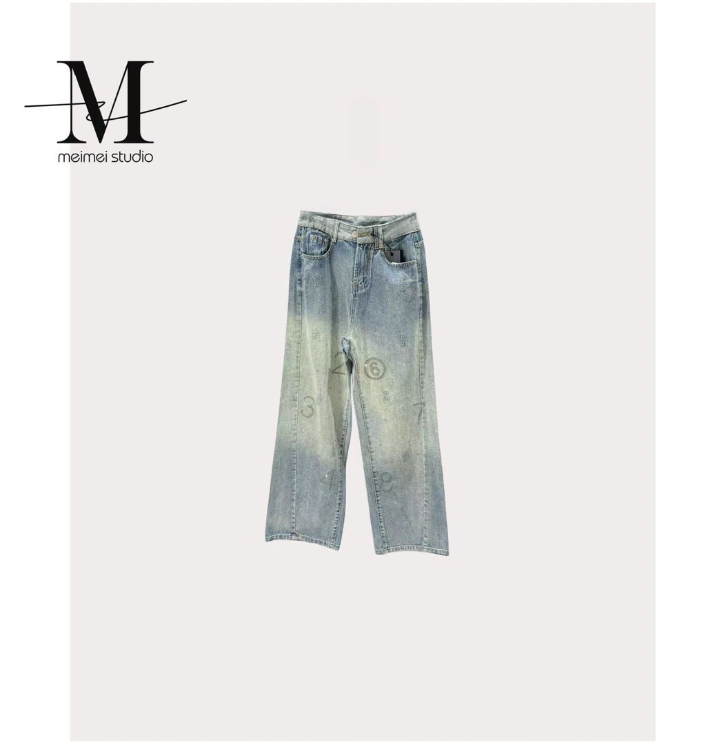 秋冬显瘦设计师重工网红百搭气质渐变数字新牛仔裤342---60170895