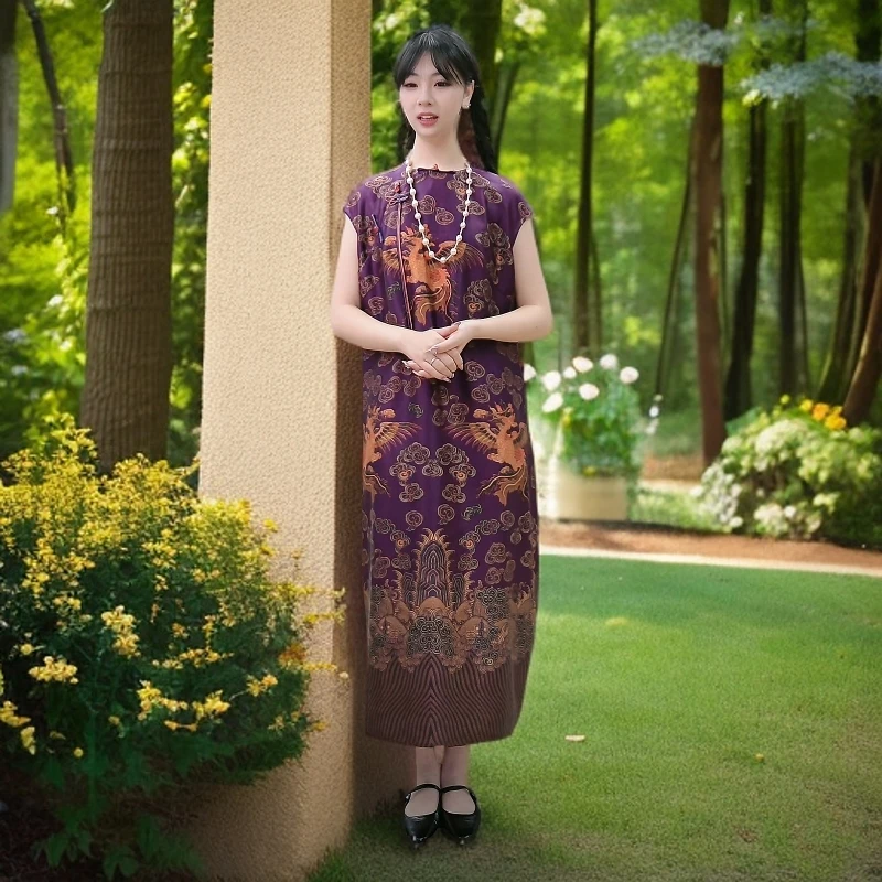 上海鉴界传统中国风香云纱长袍凤舞非遗古法手工香云纱袍子