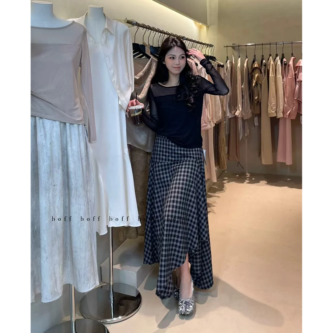 日不落家-不规则格子半身裙