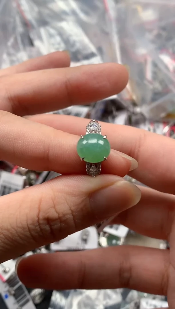 银S925镶嵌戒指翡翠天然A货缅甸翡翠