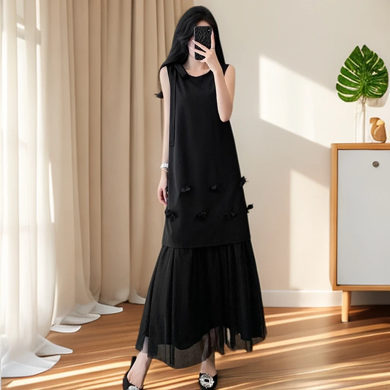 法式气质黑色无袖连衣裙夏季新款成熟御姐气质高级感收腰显瘦裙子