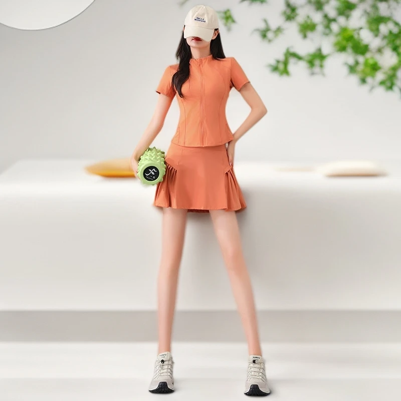 短袖羽毛球服跑步女速干高颜值夏季健身运动套装网球休闲短裙瑜伽