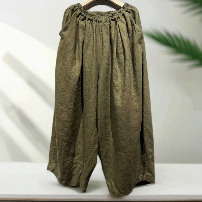 韩国新款阔腿福福直筒麻裤