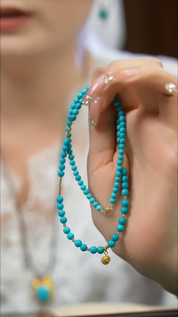 18K金镶嵌绿松石项链精品