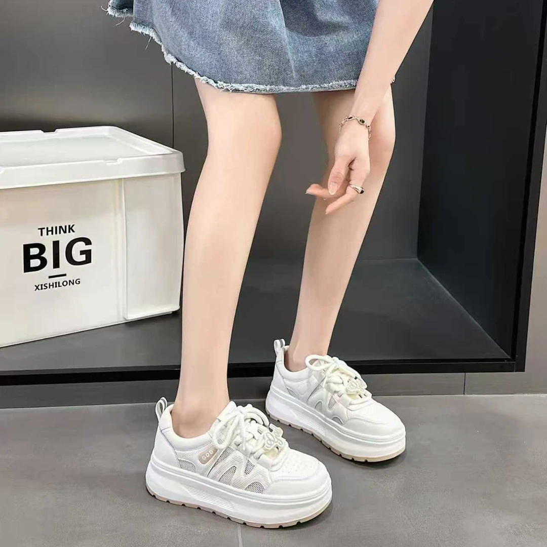 小白鞋女鞋板鞋夏季时尚休闲鞋透气系带休闲鞋百搭轻便网面A608