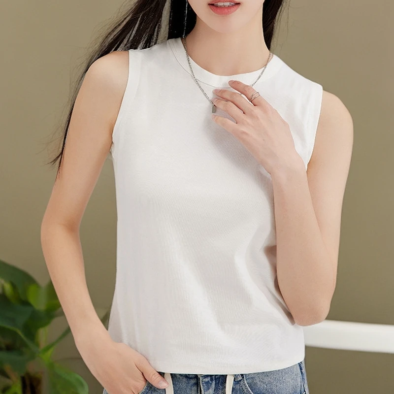 夏季新款辣妹黑色圆领纯色棉螺纹背心女修身显瘦短款无袖上衣打底